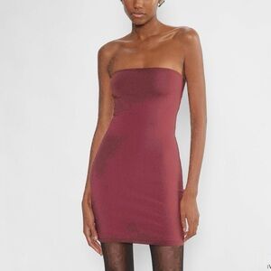 Aritzia Babaton Strapless Dress Ribbed Tube Mini Mauve Dusty Pink Essamba S